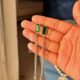 Stainless steel green stone earring